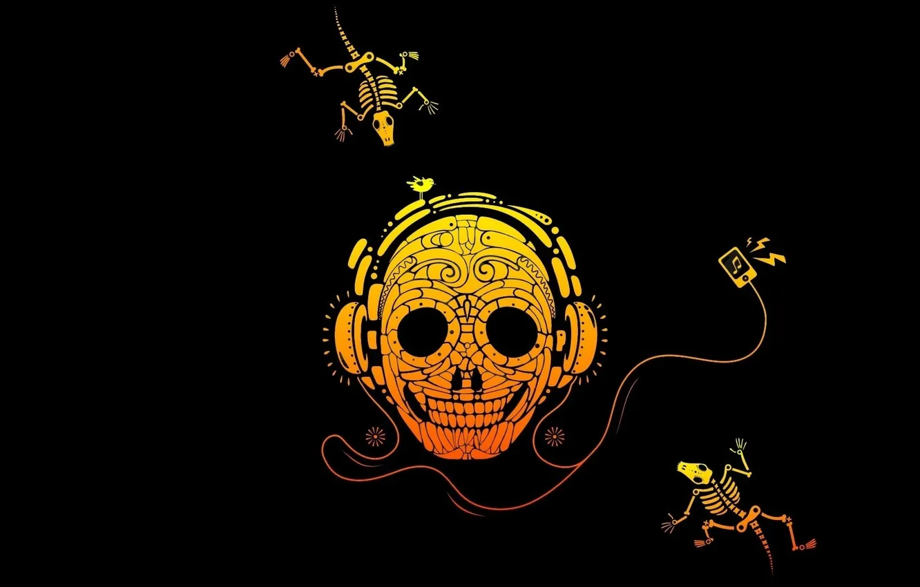 Photo wallpaper skull, bird, listening, skeletons, Player