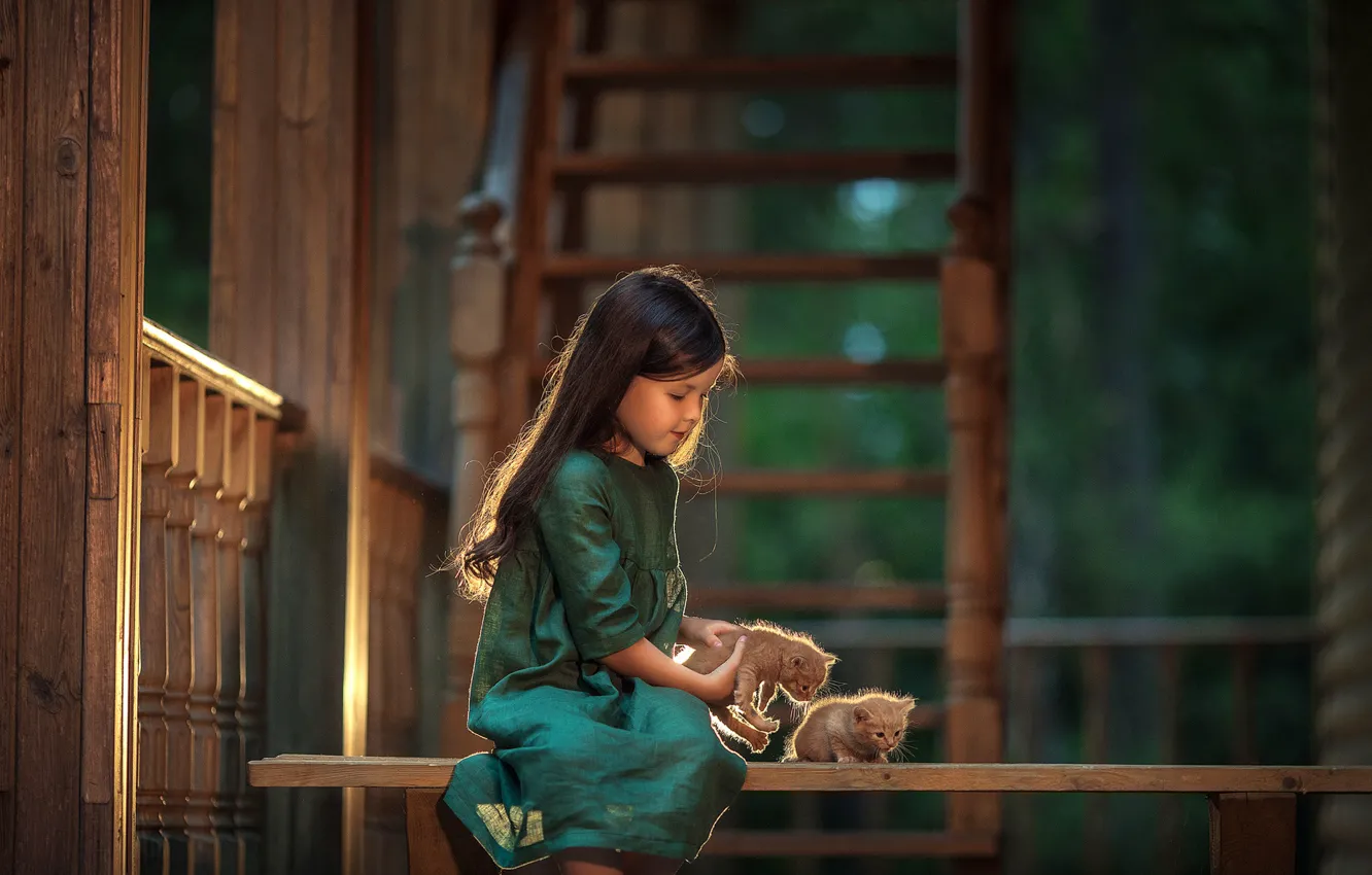 Photo wallpaper mood, girl, kitty