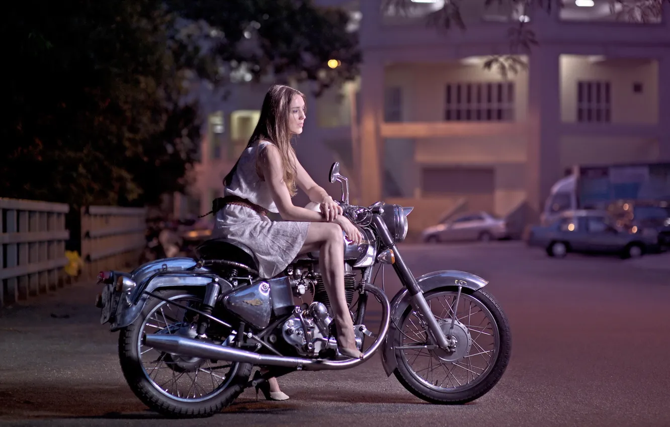 Photo wallpaper girl, street, motorcycle