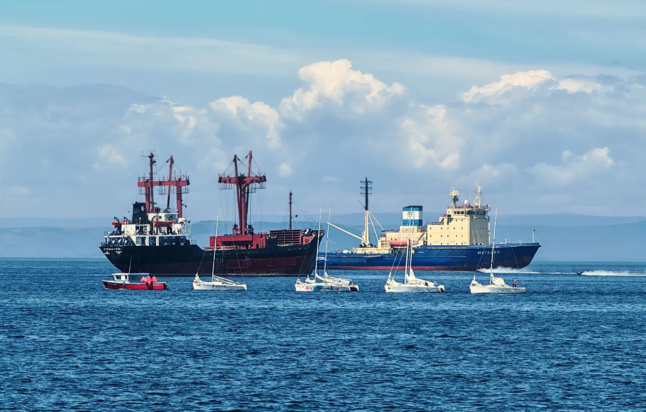 Photo wallpaper landscape, ship, yacht, on the roads