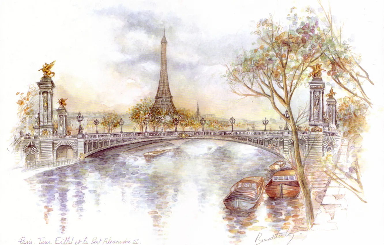 Photo wallpaper Paris, Eiffel tower, Paris, bridge of Alexander III, tour Eiffel