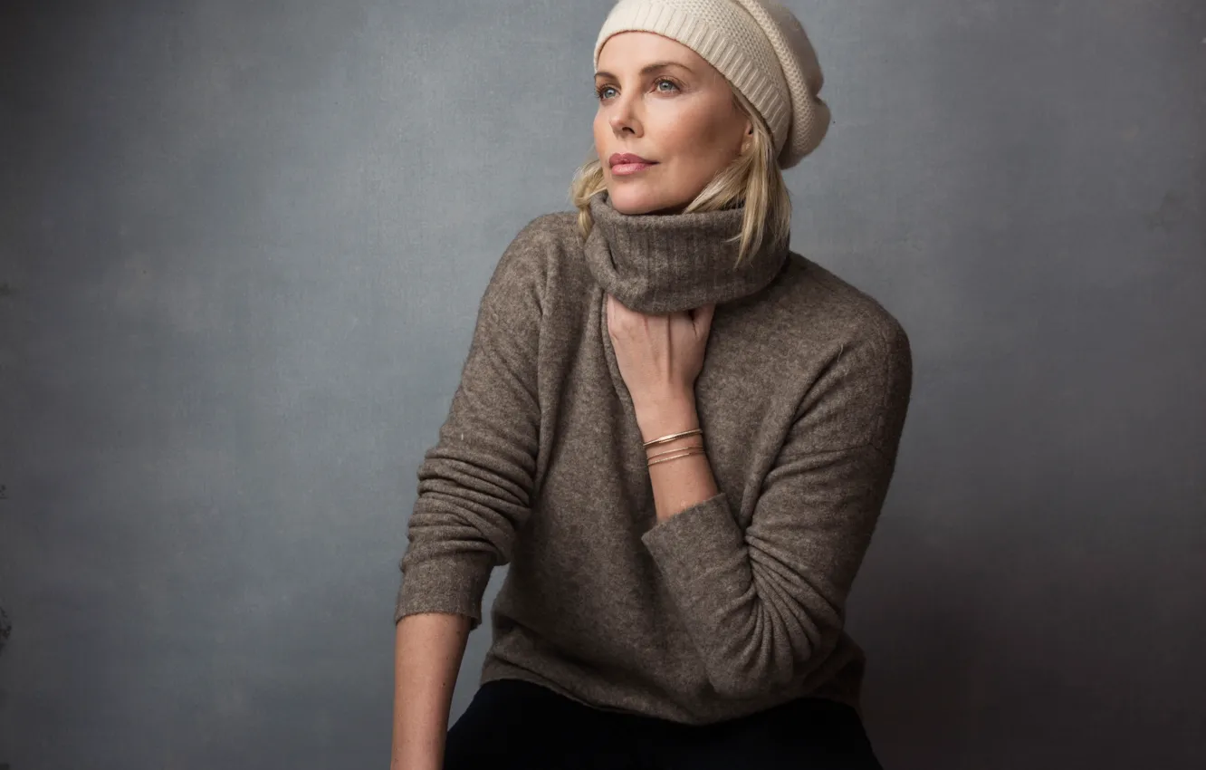 Photo wallpaper background, Charlize Theron, model, hat, portrait, makeup, actress, hairstyle