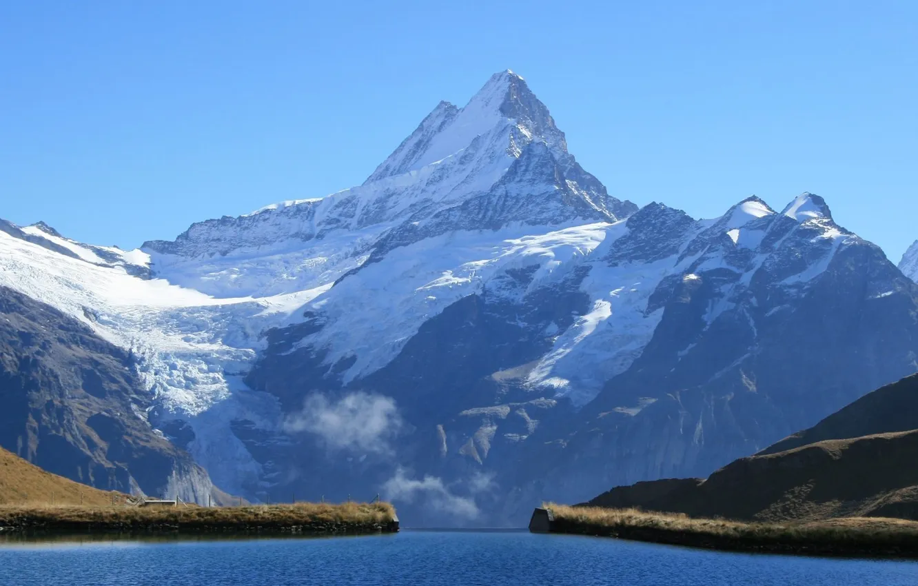 Photo wallpaper mountains, river, tops