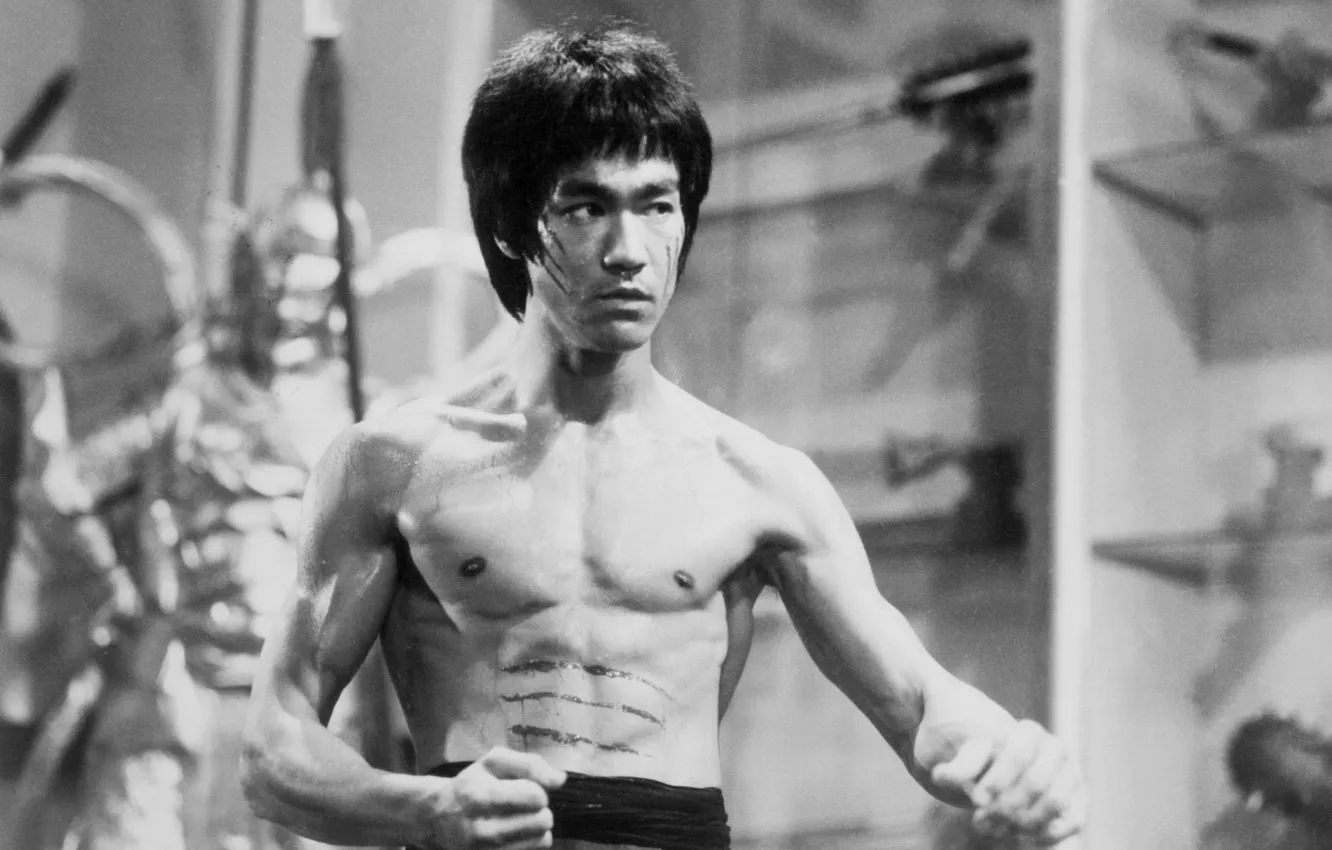 Photo wallpaper photo, body, actor, legend, Bruce Lee, bruce lee, black and white Wallpaper, grey