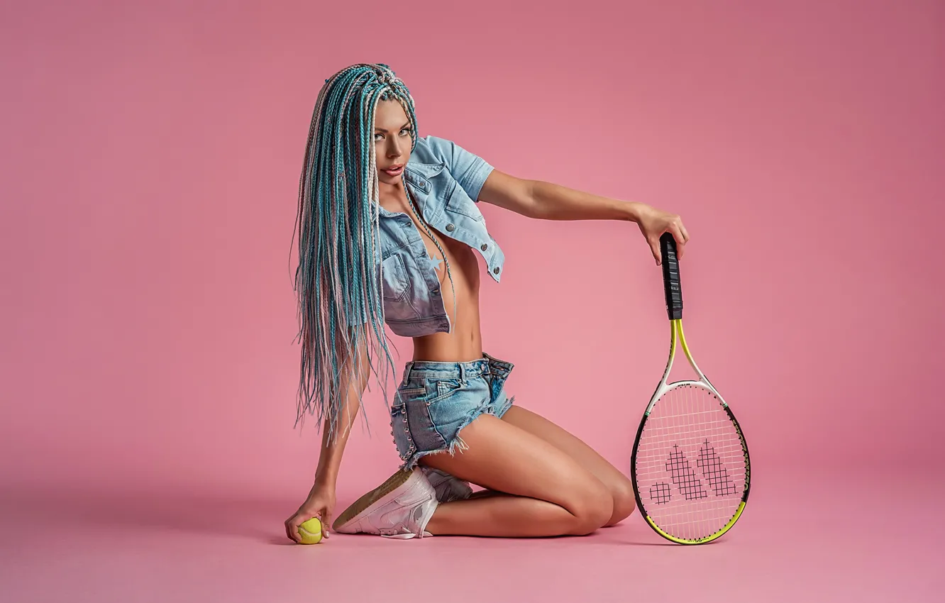 Photo wallpaper model, look, tennis, ball, blue hair, A Diakov George