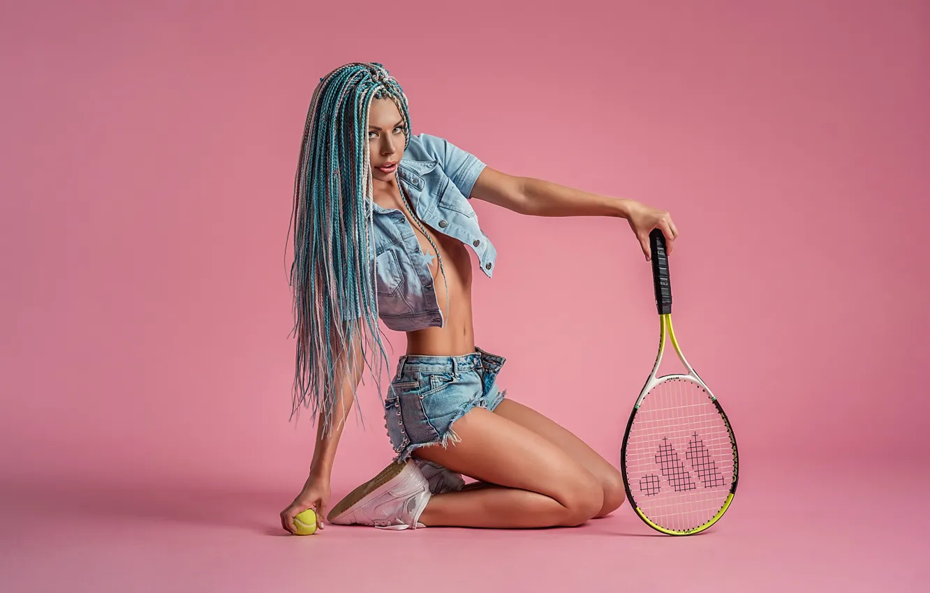 Photo wallpaper model, look, ball, Tennis, blue hair, A Diakov George