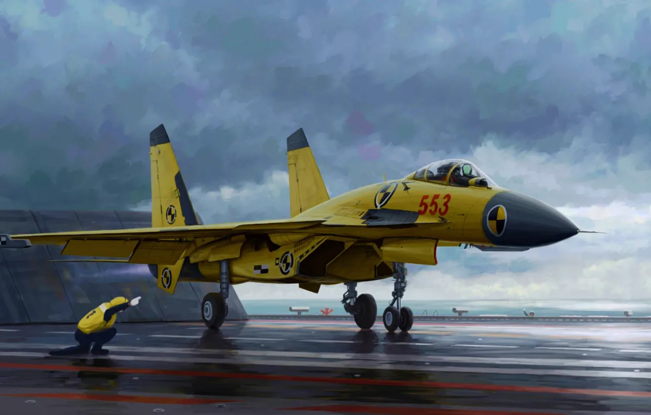 Photo wallpaper war, art, airplane, painting, aviation, jet, J-15 with Flight Deck
