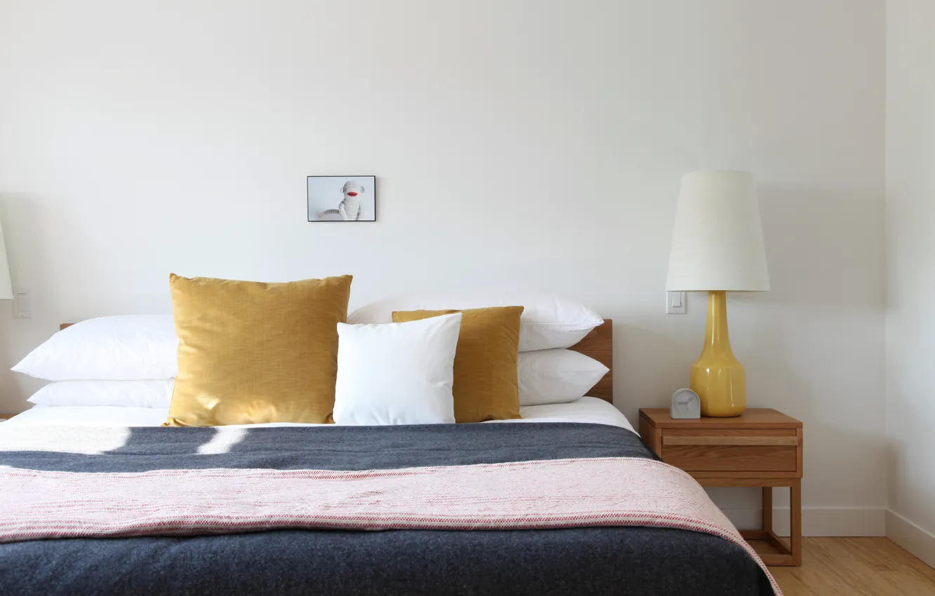 Photo wallpaper lamp, bed, pillow