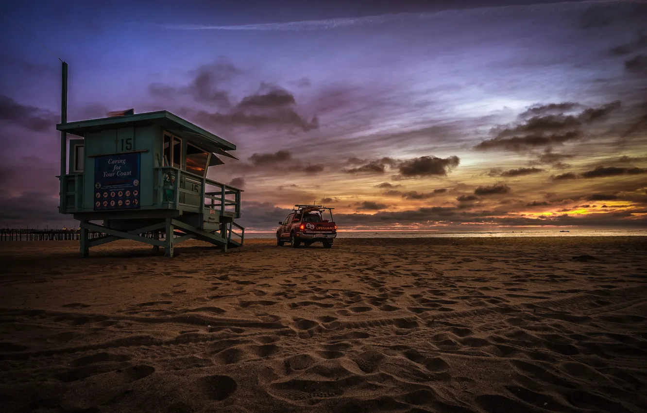 Photo wallpaper beach, CA, USA, car, lifeguard, Santa Monica