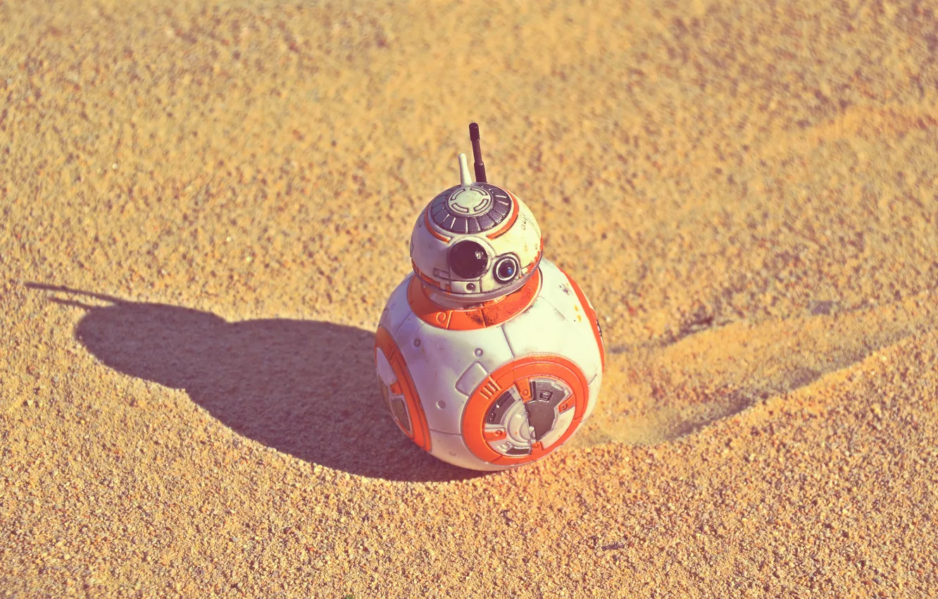Photo wallpaper sand, the sun, desert, shadow, Star Wars, The Force Awakens, BB-8