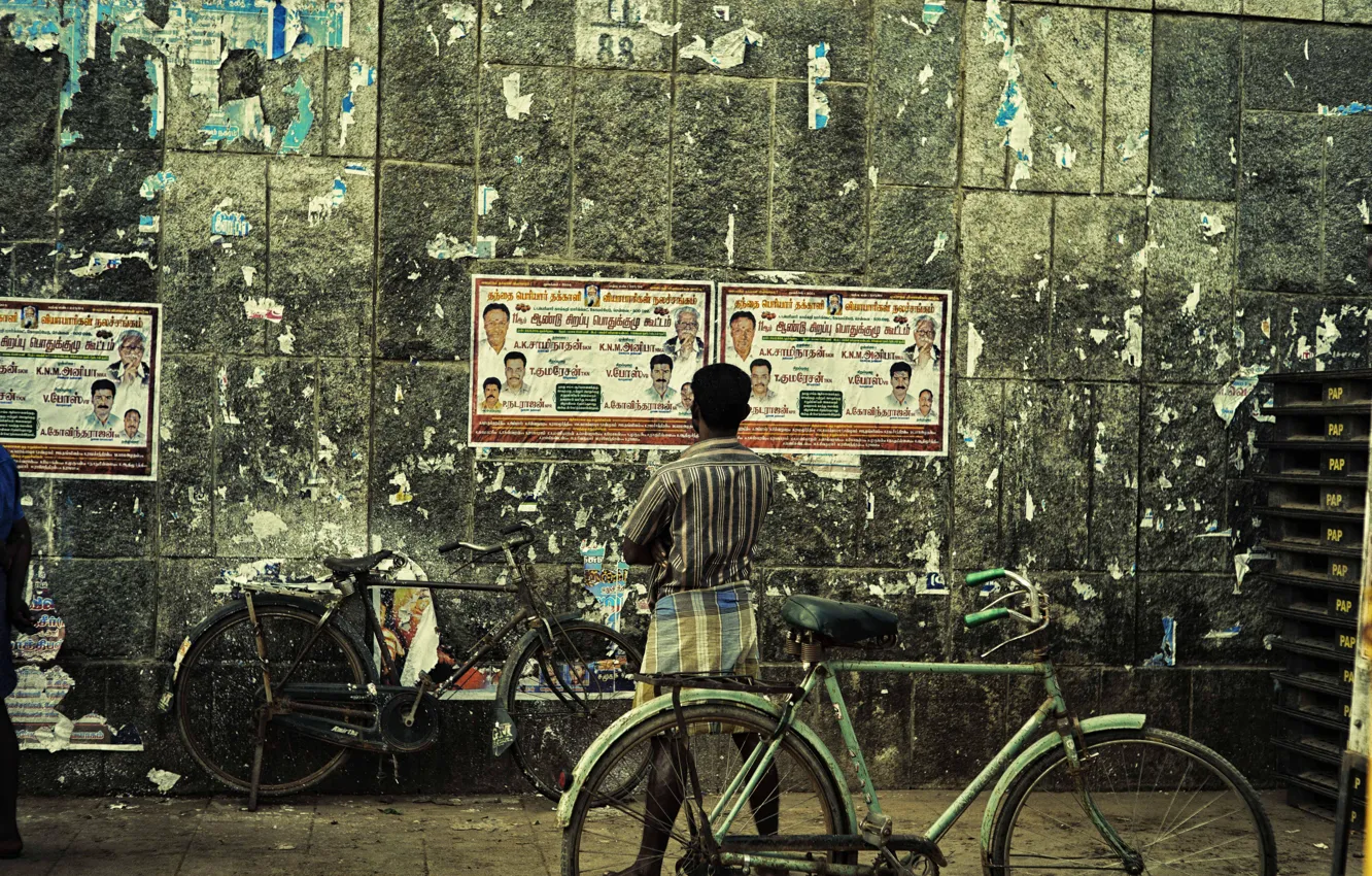 Photo wallpaper wall, wanted, bike, man