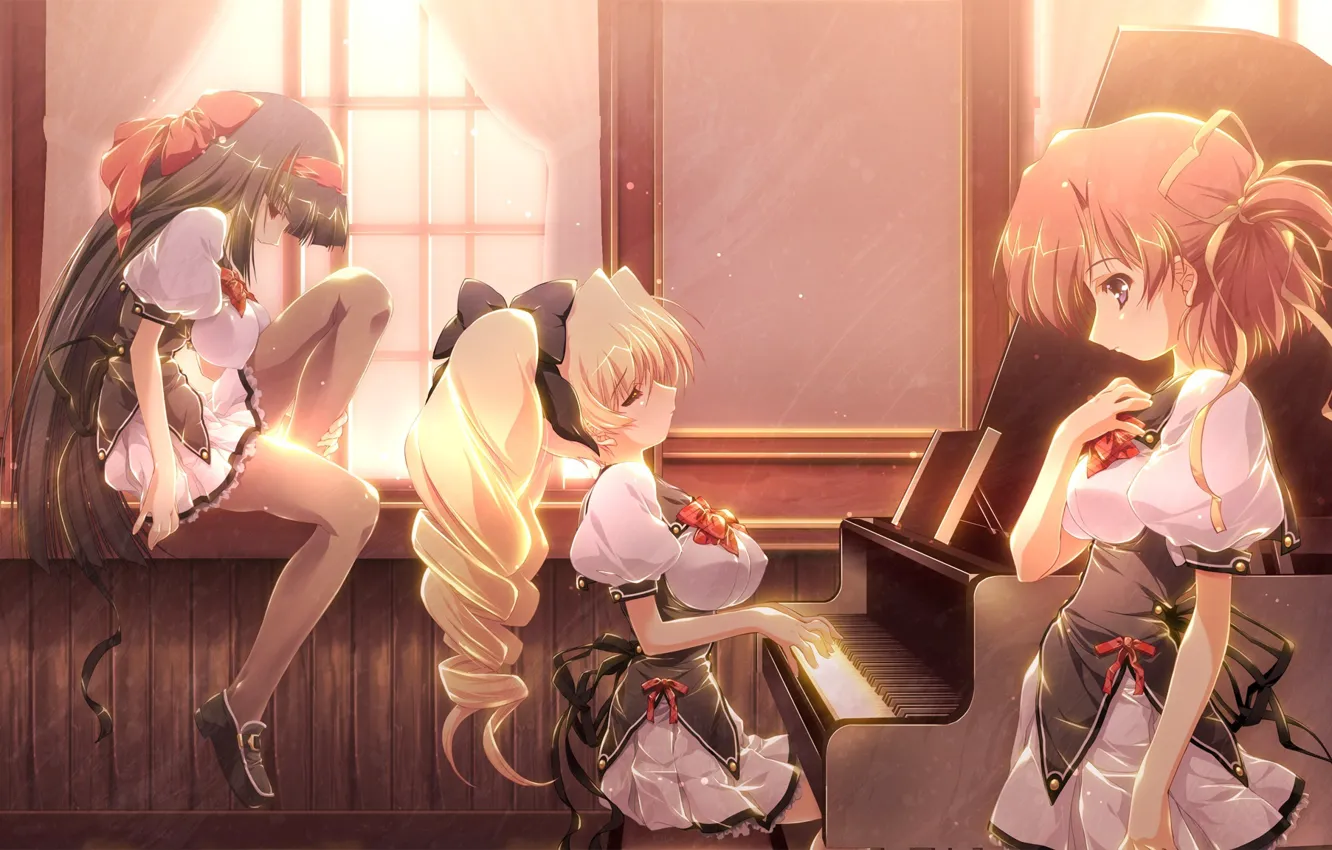 Photo wallpaper girls, piano, window, art, form, musical instrument, game cg, natsu no owari no nirvana