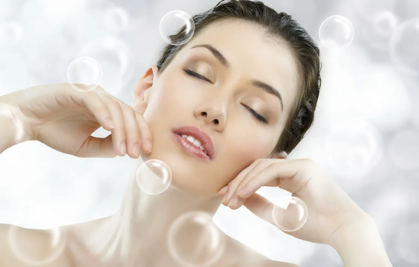 Photo wallpaper girl, tenderness, bubbles