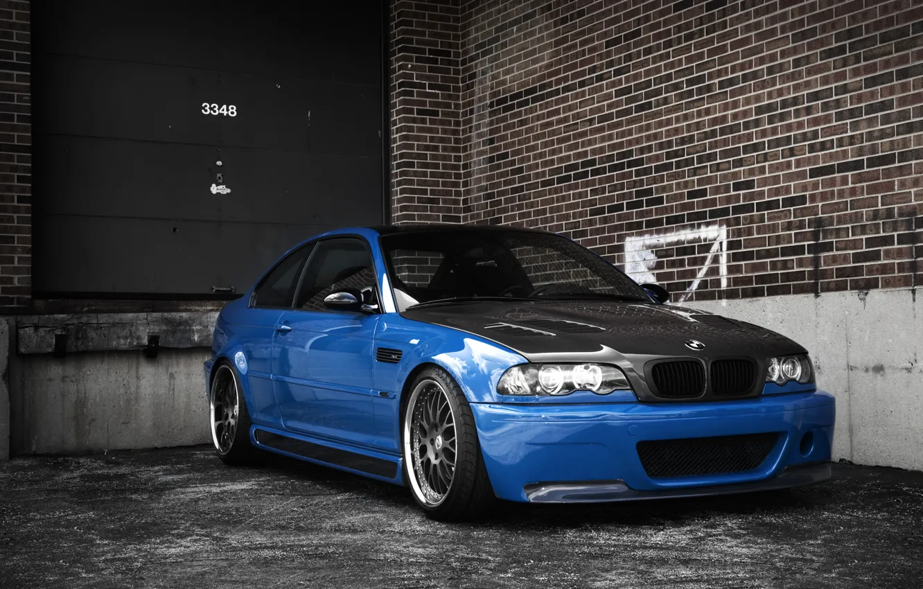 Photo wallpaper blue, bmw, BMW, blue, e46, carbon fiber hood