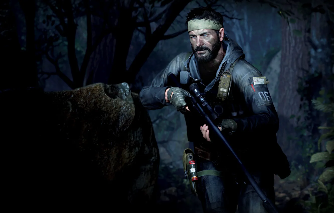 Photo wallpaper forest, night, weapons, soldiers, fighter, sniper rifle, activision, treyarch