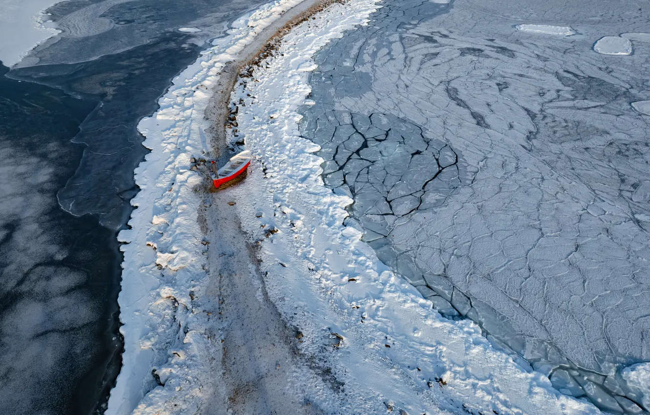 Photo wallpaper ice, winter, boat, cold