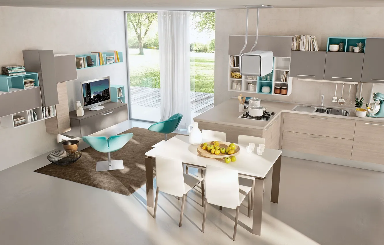 Photo wallpaper home, interior, kitchen, living room, dining room, Italian design