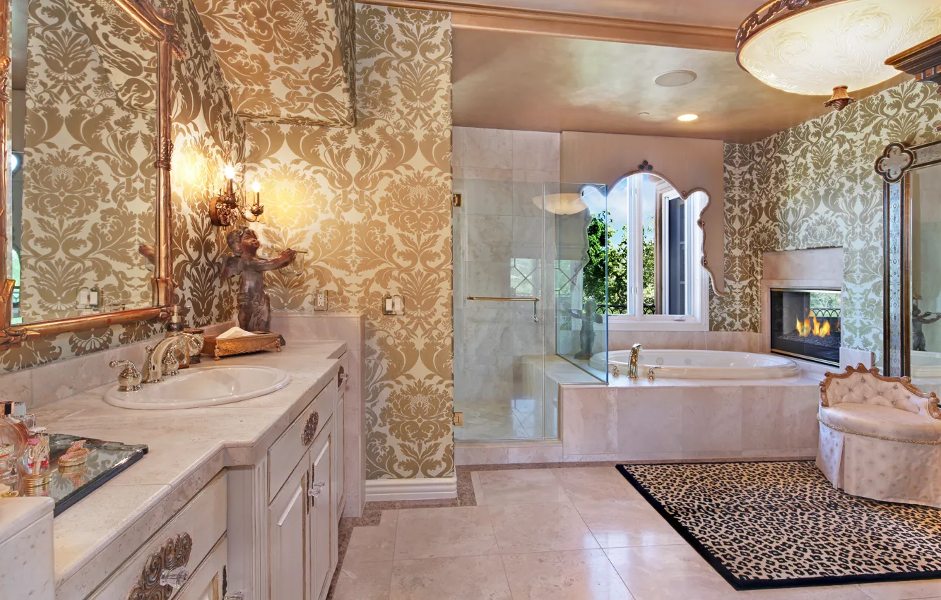 Photo wallpaper design, Villa, mirror, bath, wardrobe, fireplace, luxury, design