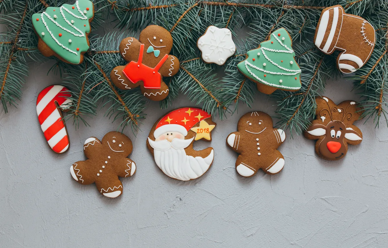 Photo wallpaper holiday, new year, spruce, gingerbread, treat