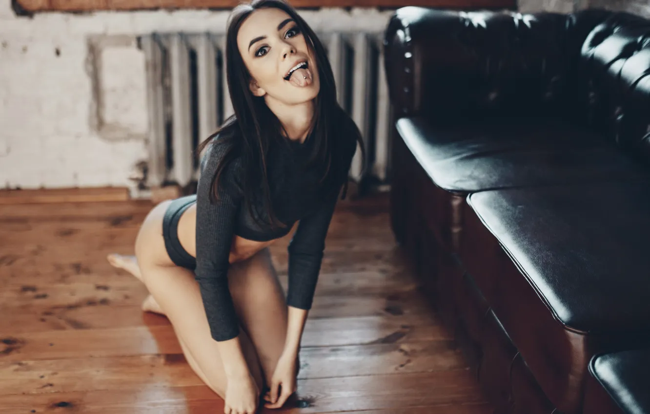 Photo wallpaper language, girl, pose, brunette, Olga Liferova