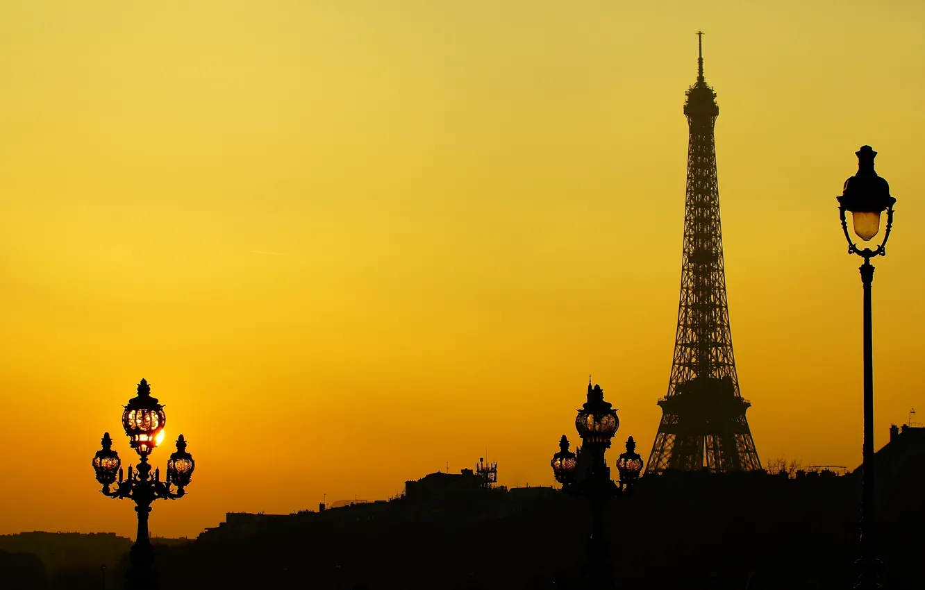 Photo wallpaper France, Paris, tower, silhouette, lights