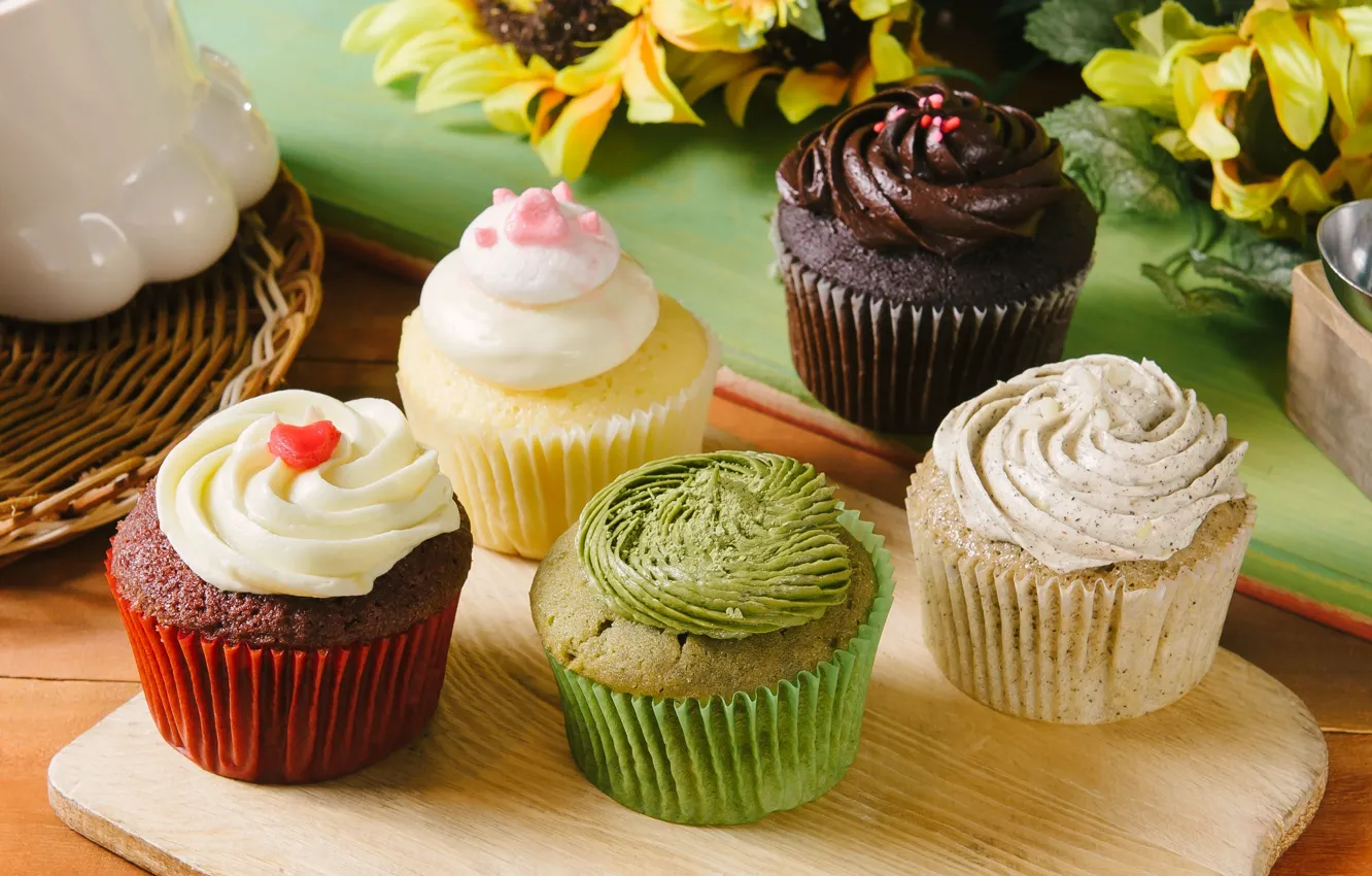 Photo wallpaper cake, cream, dessert, muffins