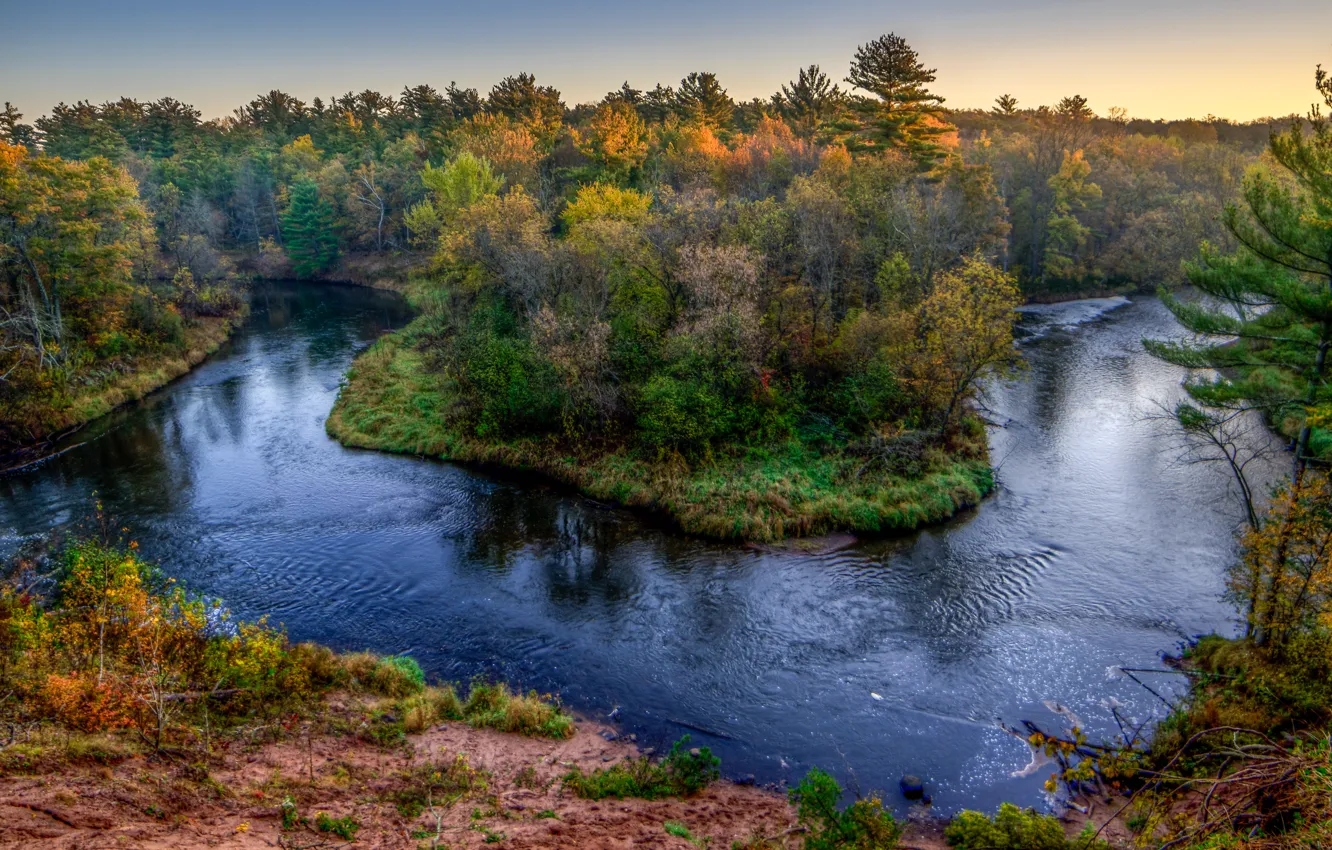 Photo wallpaper autumn, forest, trees, for, the evening, hdr, USA, river