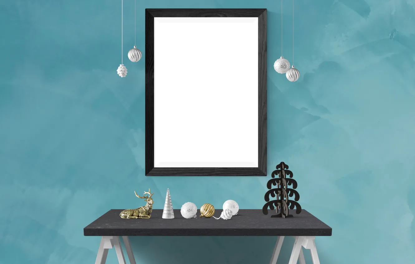 Photo wallpaper winter, balls, space, background, wall, balls, toy, new year