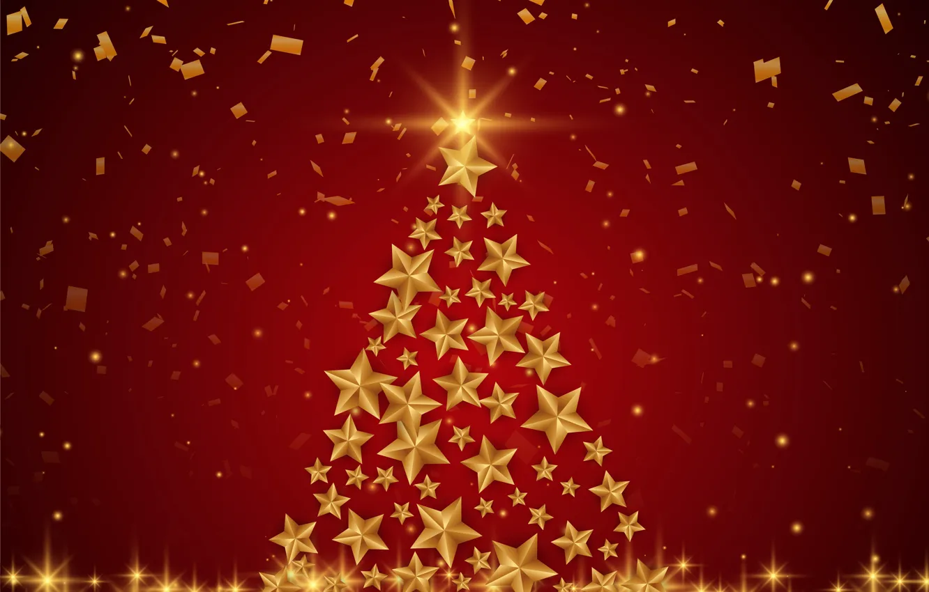 Photo wallpaper stars, decoration, background, gold, tree, new year, Christmas, red