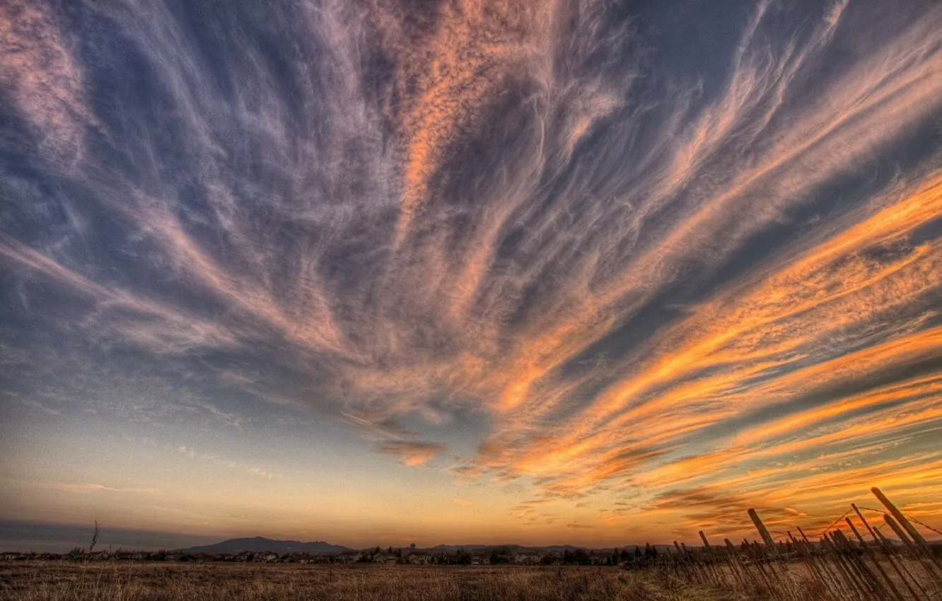 Photo wallpaper field, the sky, clouds, sunset, 157