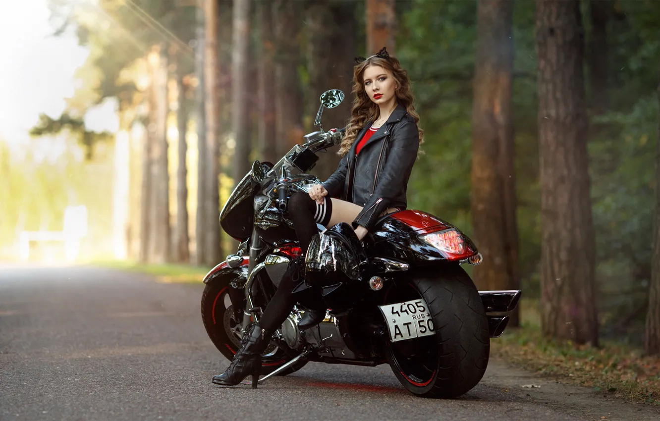 Wallpaper road, trees, Girl, motorcycle, Alina Panevska, Alexander ...