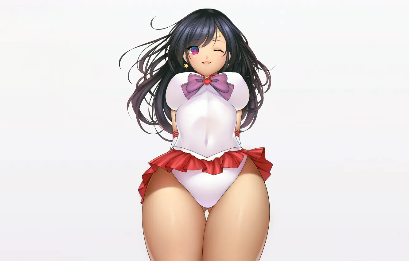 Photo wallpaper girl, sexy, long hair, boobs, anime, beautiful, pretty, brunette