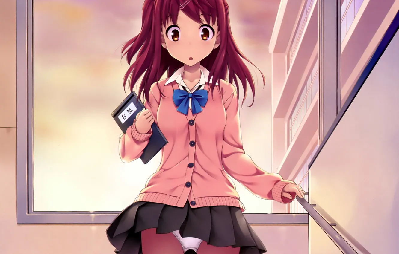 Photo wallpaper girl, linen, anime, art, form, schoolgirl, school, barrette