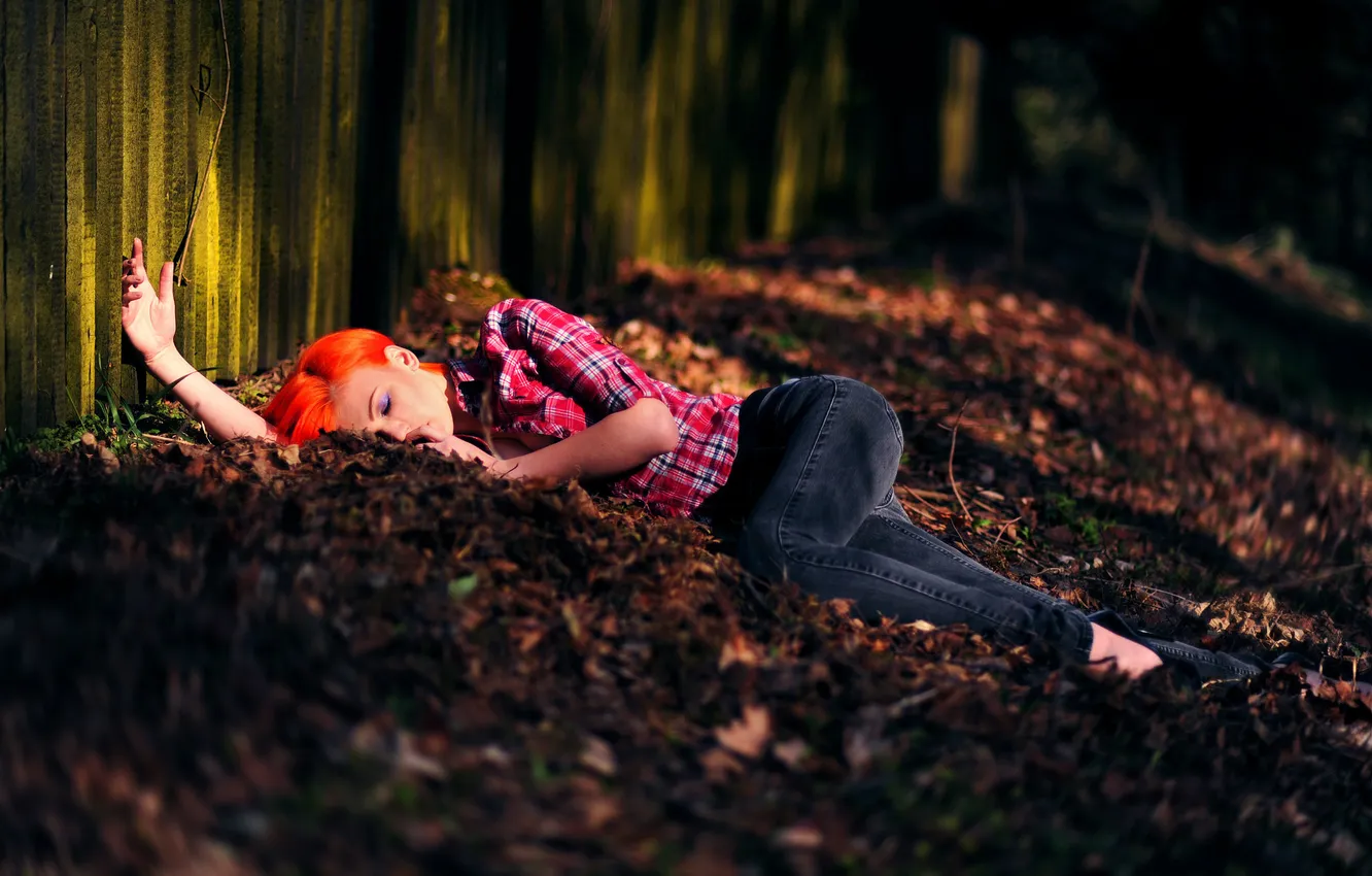 Photo wallpaper forest, leaves, girl, photo, earth, Wallpaper, pictures, sleep