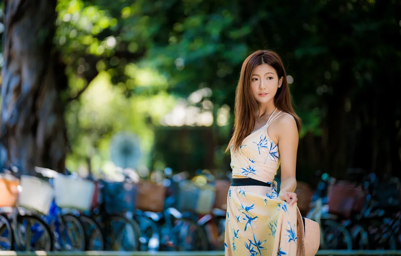 Photo wallpaper dress, brown hair, Asian, cutie, bokeh