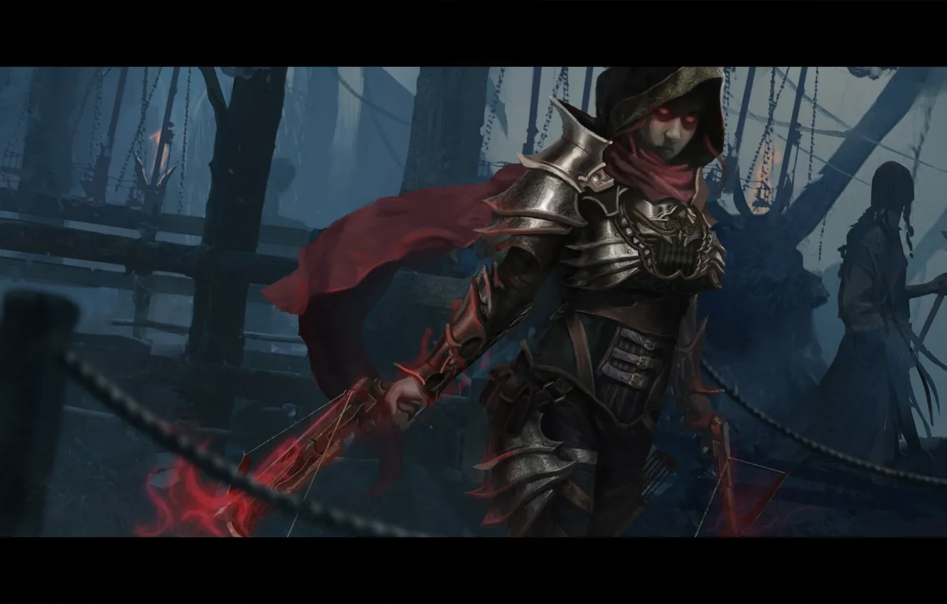 Photo wallpaper woman, hood, Diablo 3, Demon Hunter, crossbow