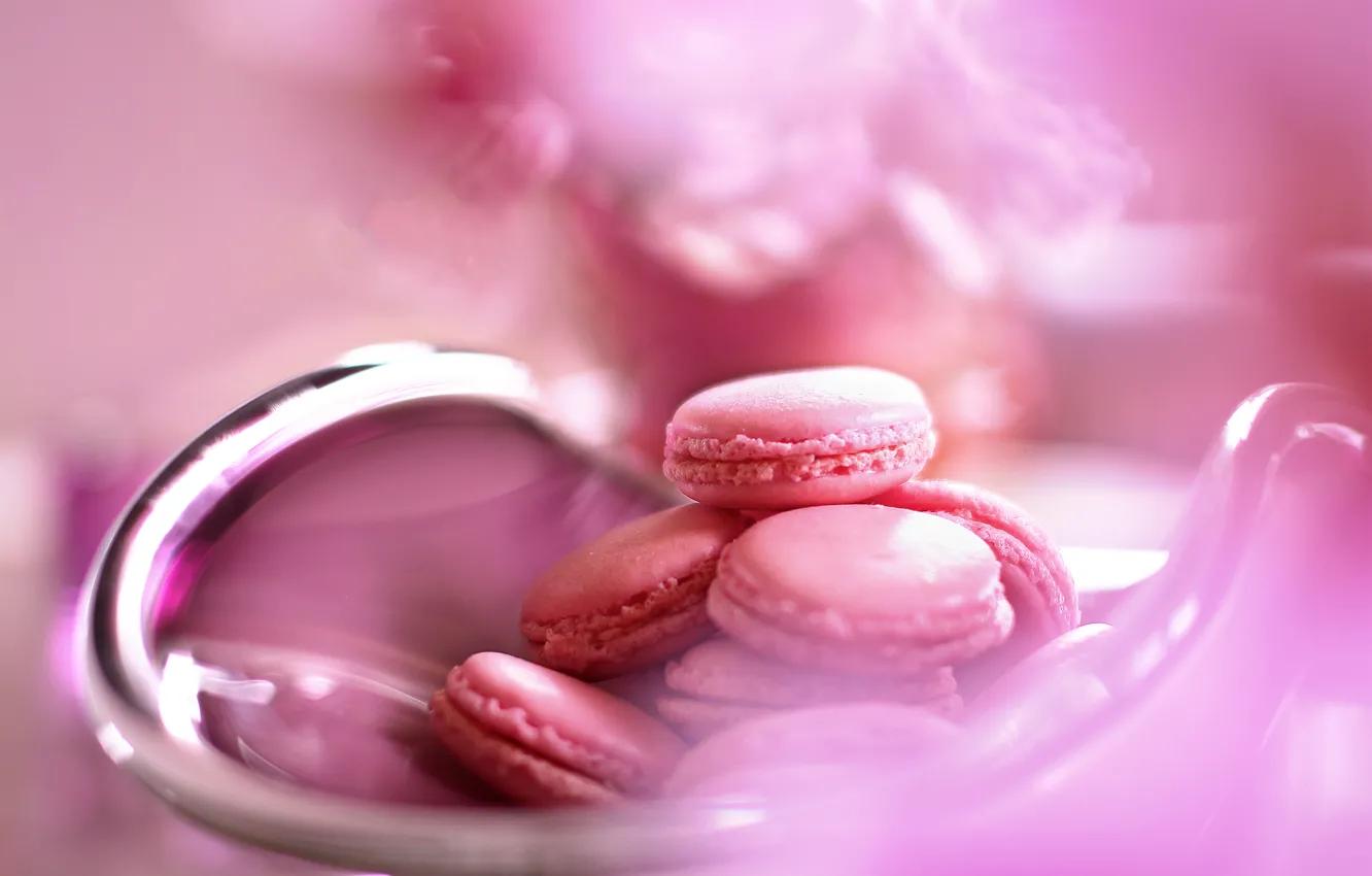 Photo wallpaper macro, plate, pink, cake, Macarons, Homemade