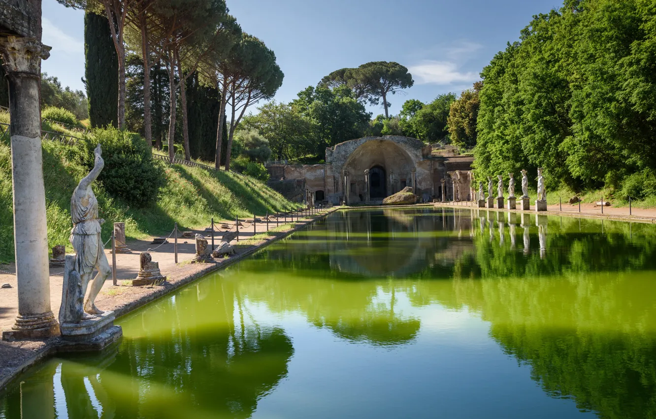 Photo wallpaper pond, Italy, ruins, Tivoli, Villa Adriana