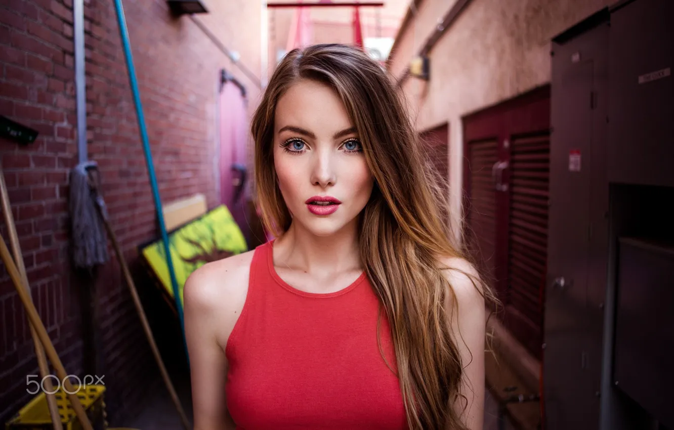 Photo wallpaper girl, long hair, brown hair, photo, photographer, blue eyes, model, bokeh