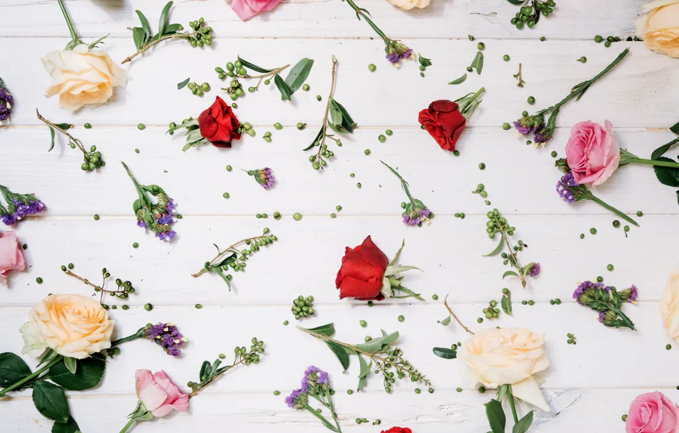 Photo wallpaper flowers, roses, buds