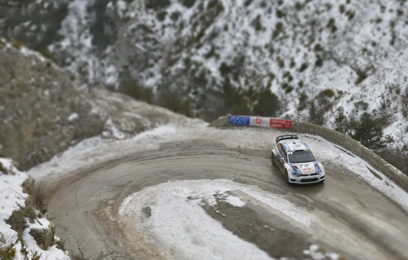 Photo wallpaper Winter, Volkswagen, Turn, WRC, Rally, Rally, Polo, Sebastien Ogier