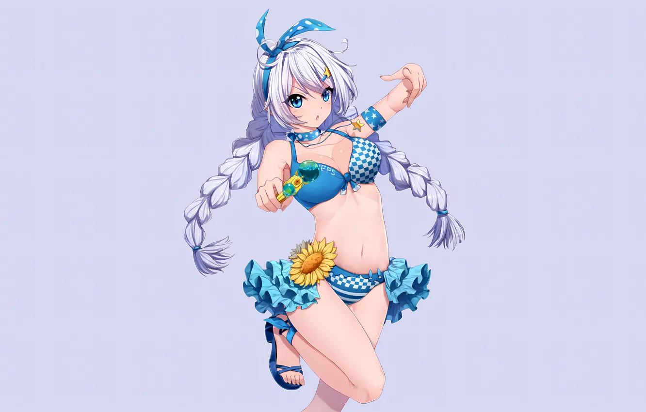 Photo wallpaper girl, sexy, cleavage, long hair, legs, boobs, anime, blue eyes