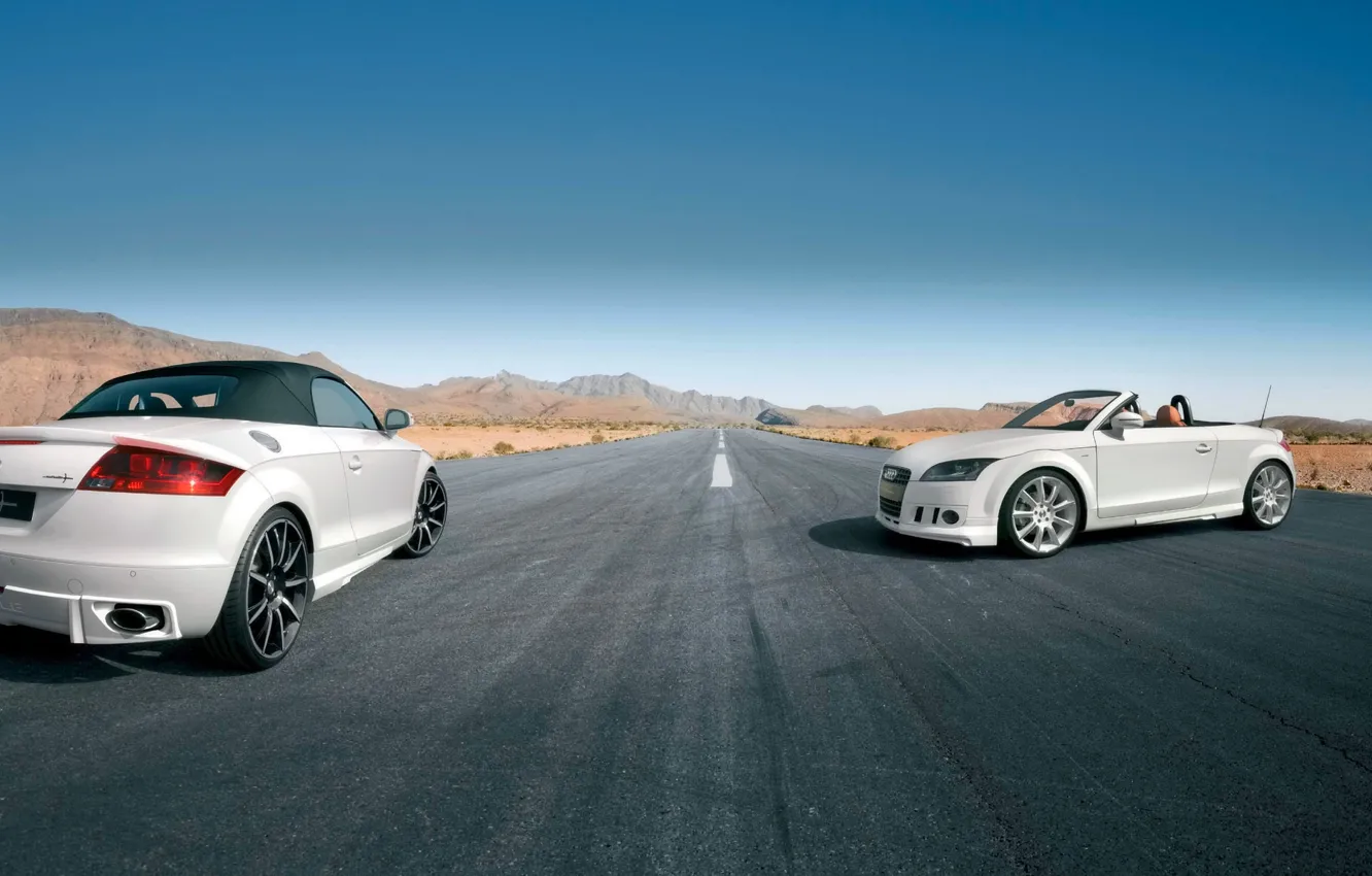 Photo wallpaper Audi, The sky, Auto, Road, White, Machine, Convertible, Day