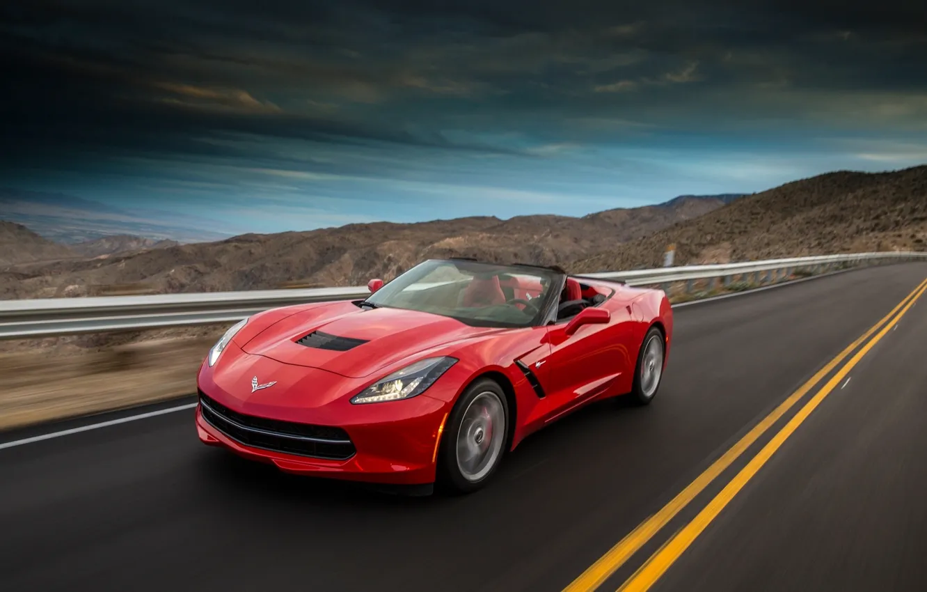 Photo wallpaper Red, Road, Mountains, Corvette, Chevrolet, Machine, Speed, Red