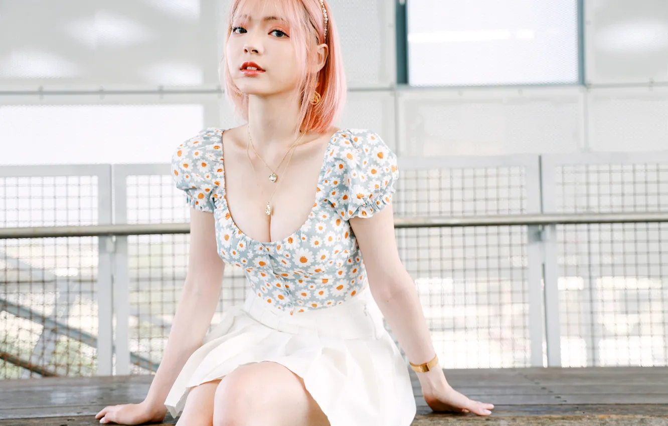 Photo wallpaper look, girl, pose, model, skirt, portrait, makeup, figure