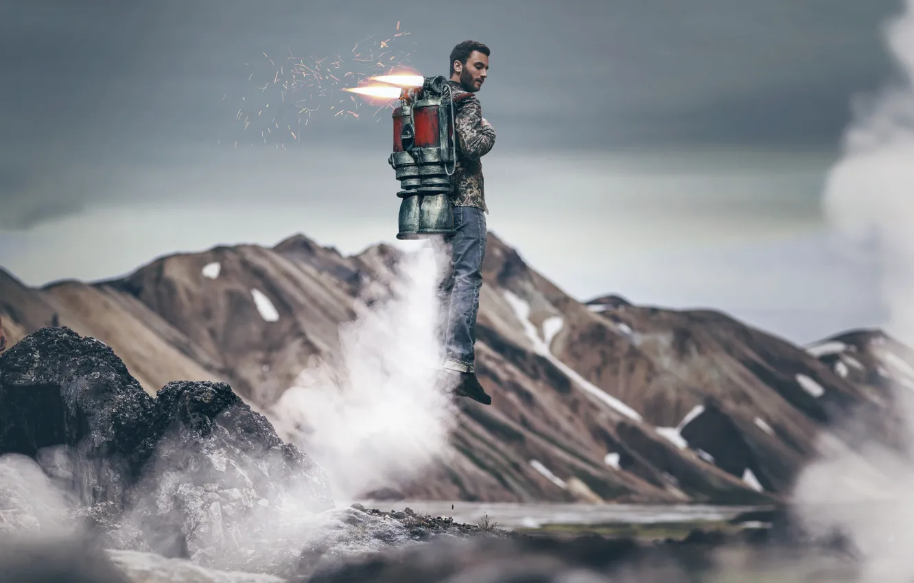 Photo wallpaper flight, male, satchel, Vincent Bourilhon, Flying machine