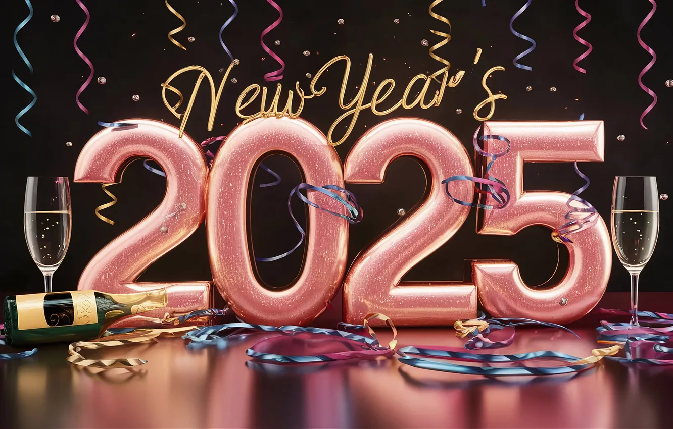 Photo wallpaper new year, figures, date, 2025, AI art, New Year 2025, neural network