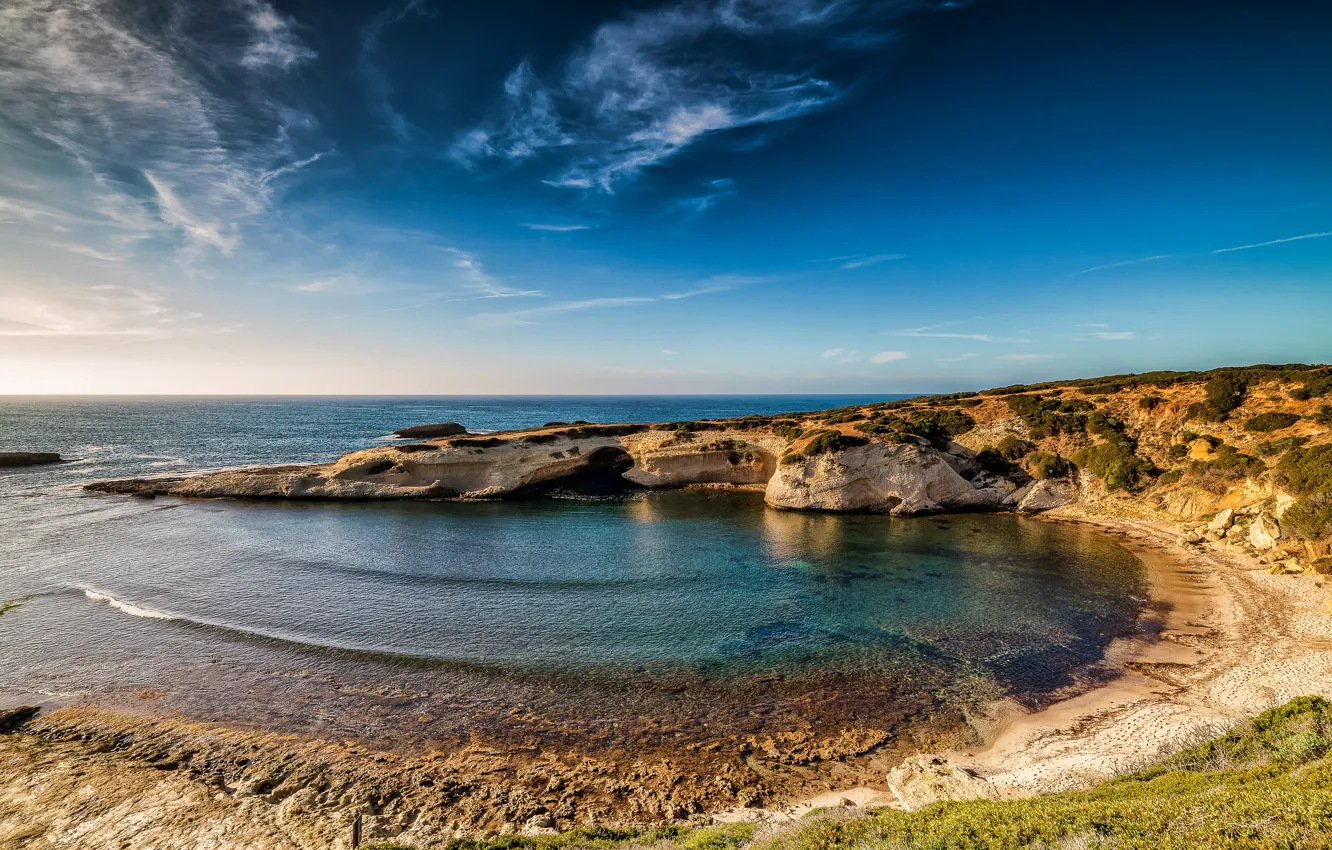 Photo wallpaper sea, the sky, coast, horizon, Italy, Sunny, Sardinia