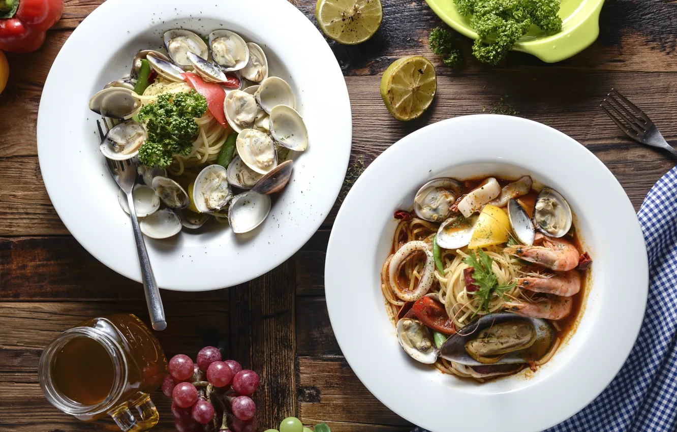 Photo wallpaper dish, seafood, shellfish, pasta