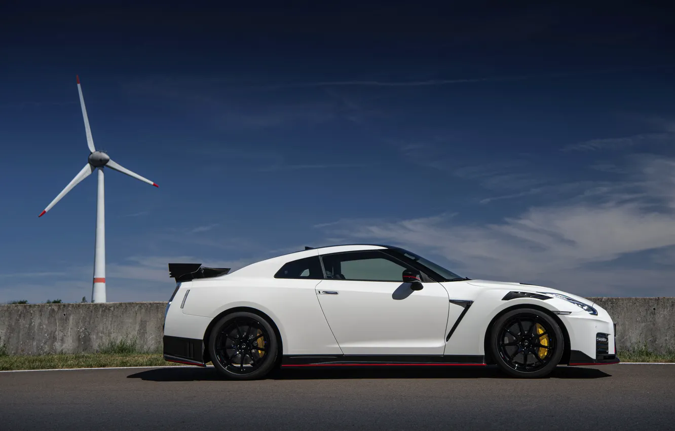 Photo wallpaper white, Nissan, GT-R, side view, R35, Nismo, 2020, 2019